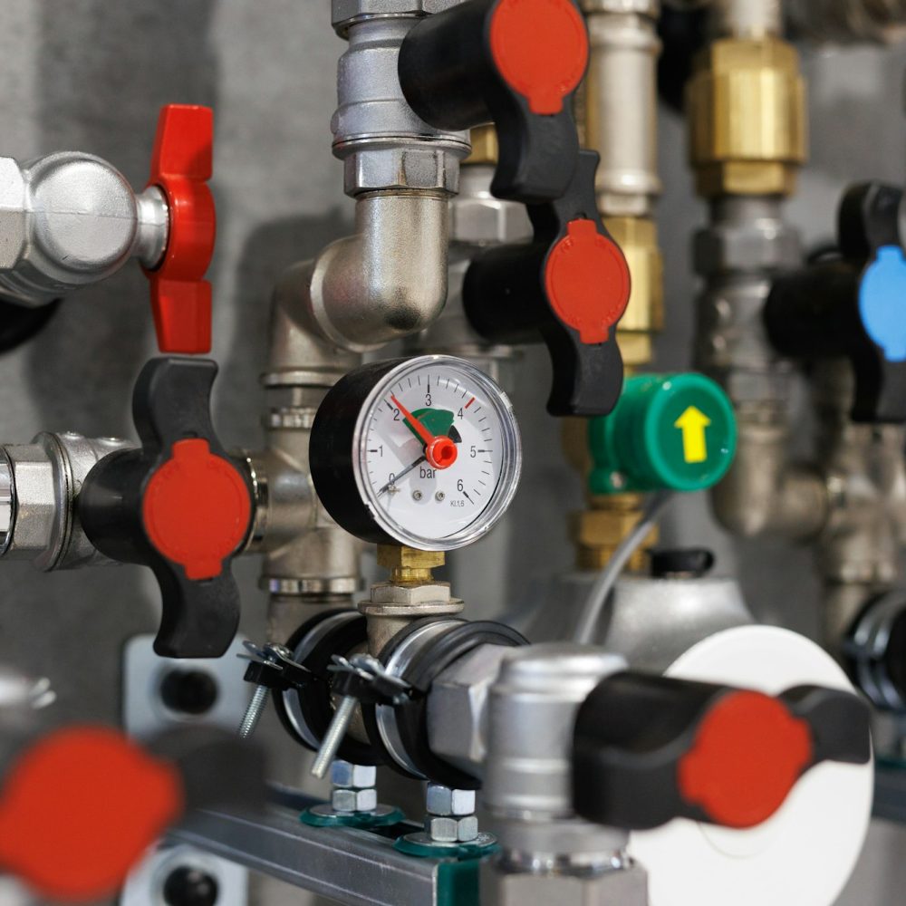 Pressure gauge in the pipeline system and valve control system in the boiler room.